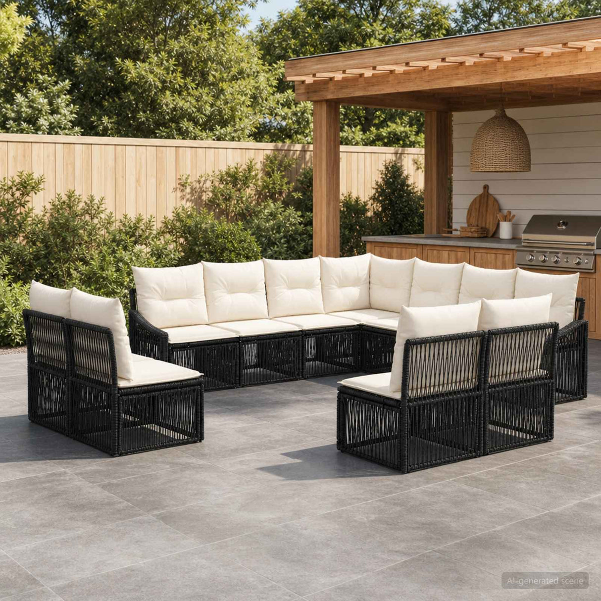 vidaXL Garden Bench Set 12 pcs Black poly rattan
