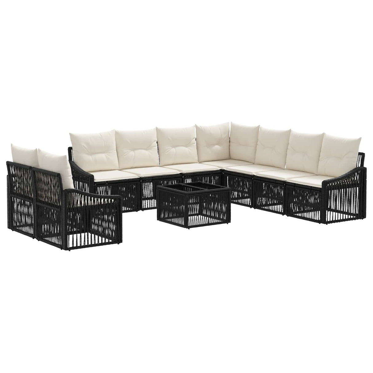 vidaXL Tuinbank Set 10 pcs Zwart poly rattan