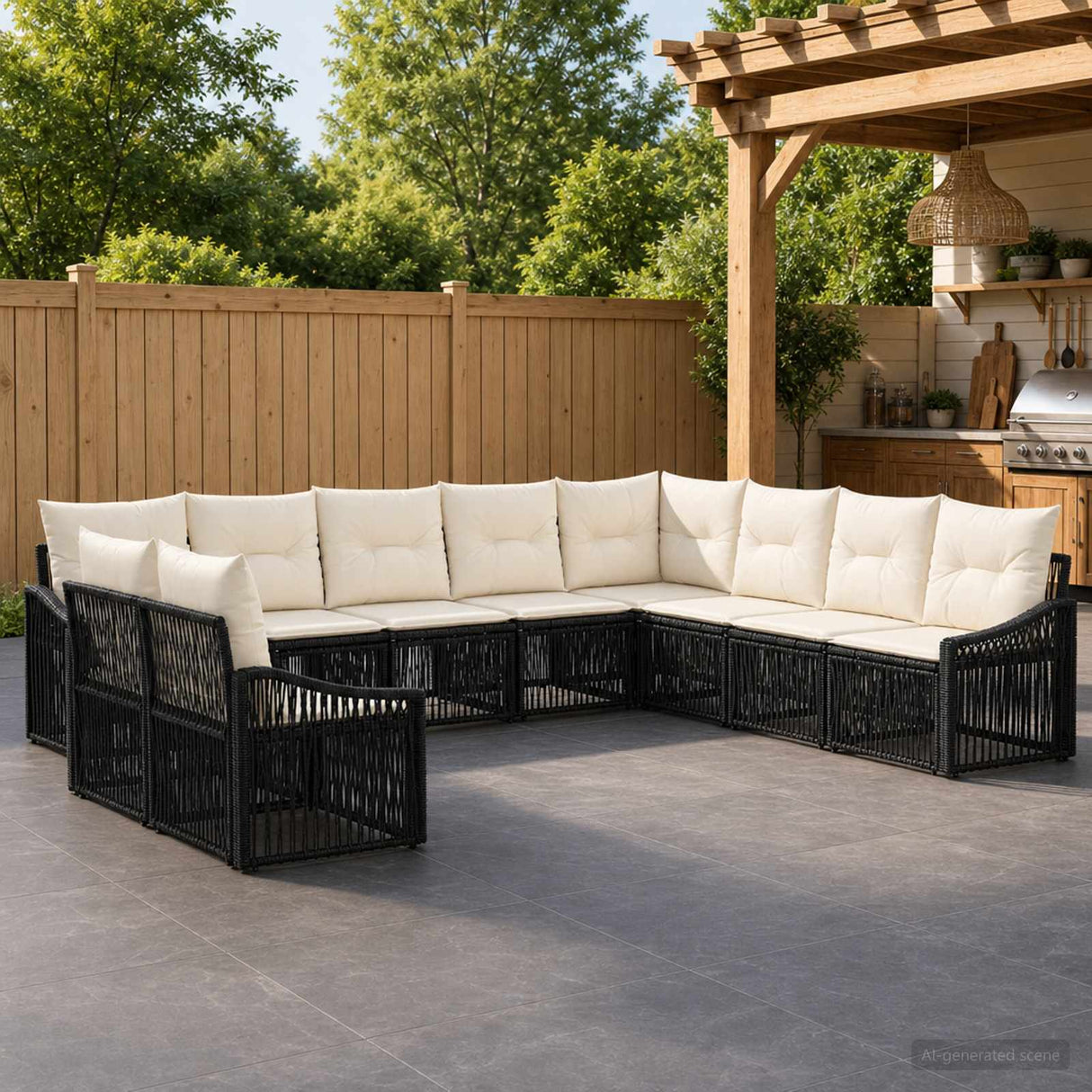 vidaXL Tuinbank Set 11 pcs Zwart poly rattan