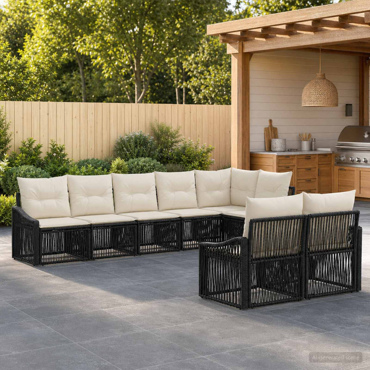 vidaXL Garden Sofa Set 9 pcs Black poly rattan