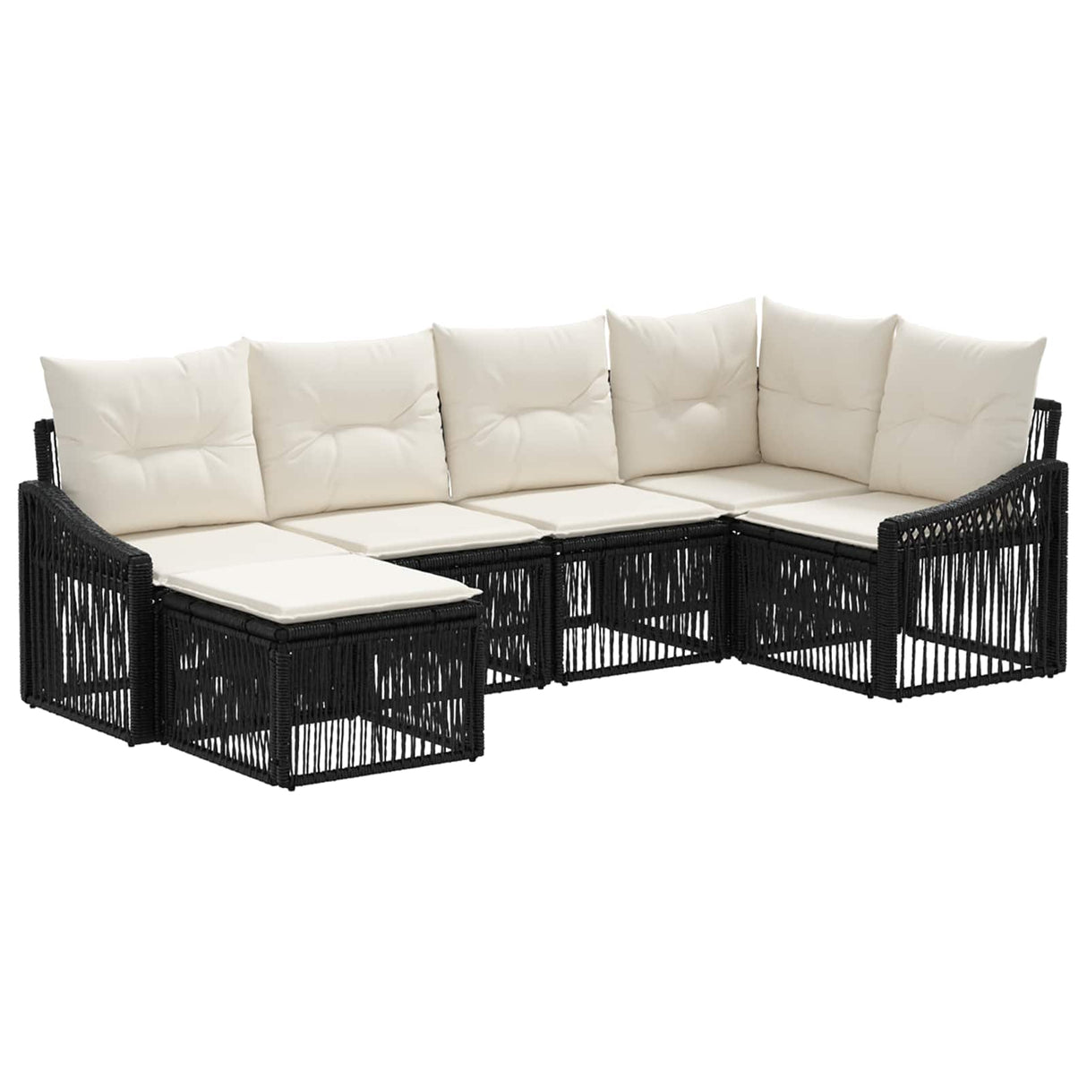vidaXL Tuinbank Set 7 pcs Zwart poly rattan