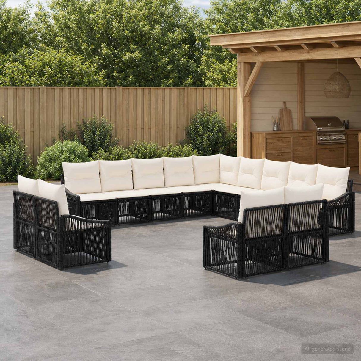 vidaXL Garden Sofa Set 14 pcs Black poly rattan