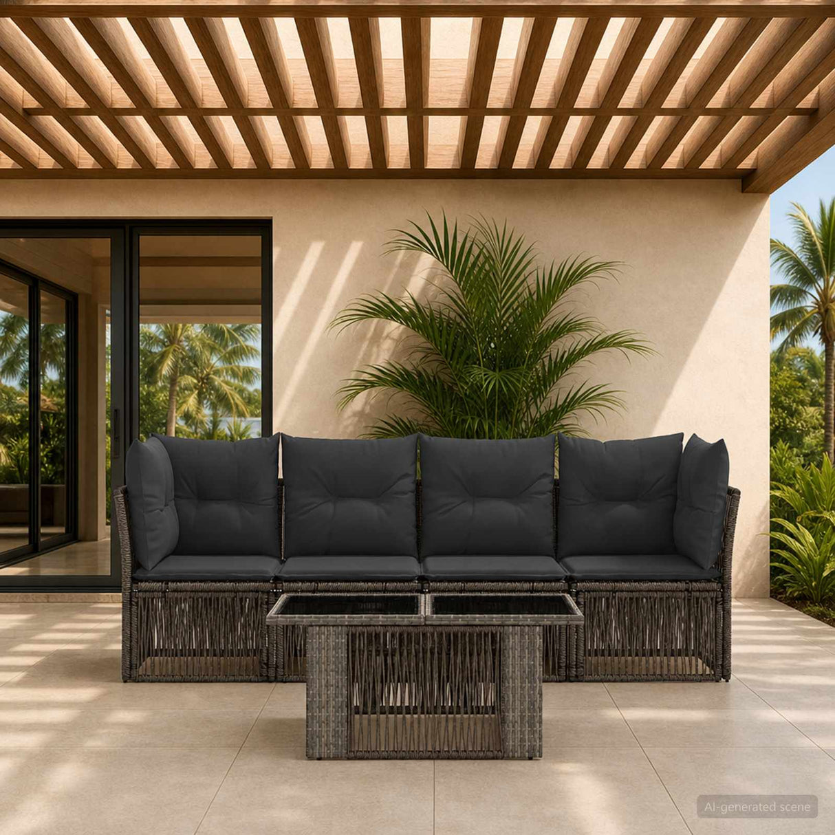 vidaXL Tuinbank Set 5 st Zwart poly rattan