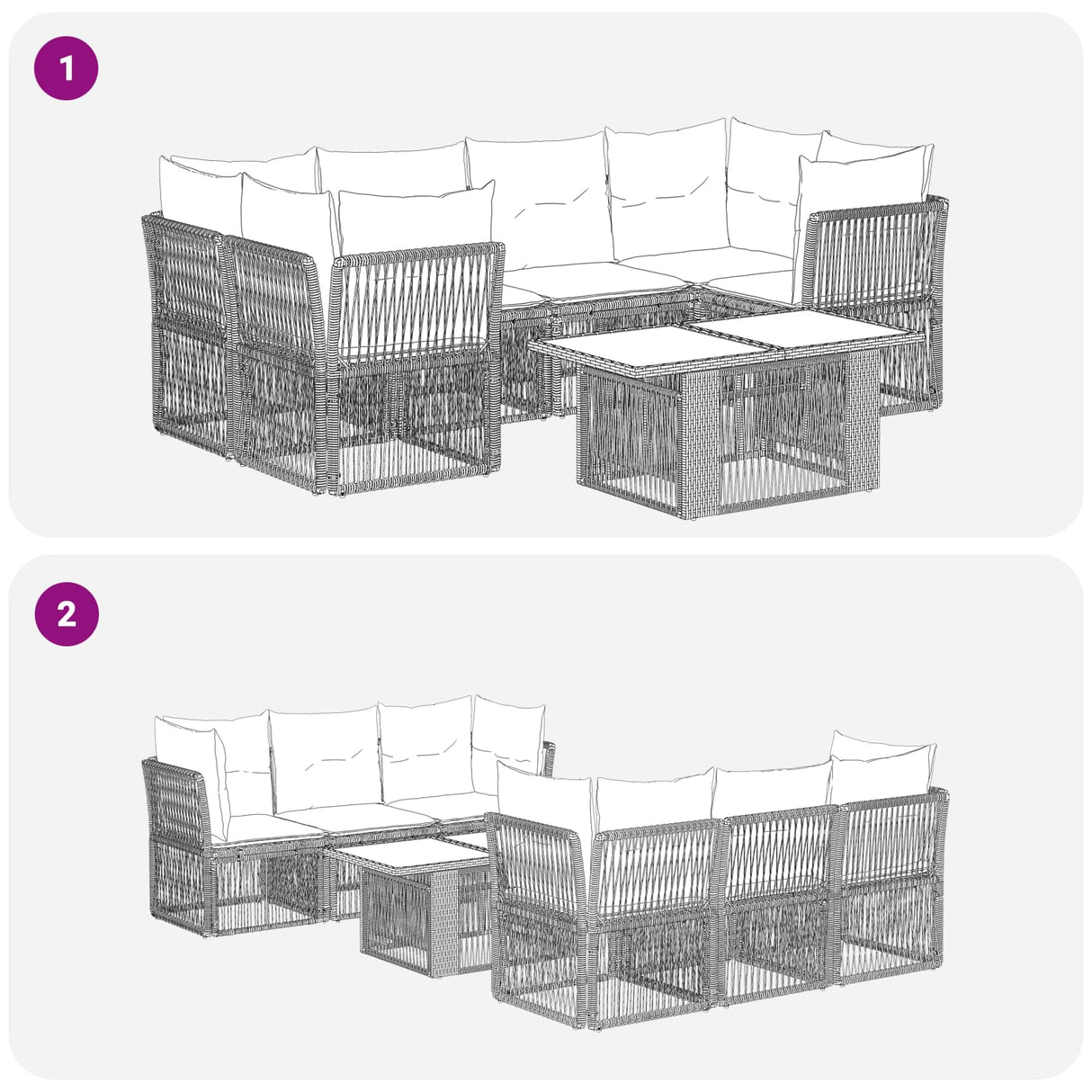 vidaXL Tuinbank Set 7 st Zwart poly rattan