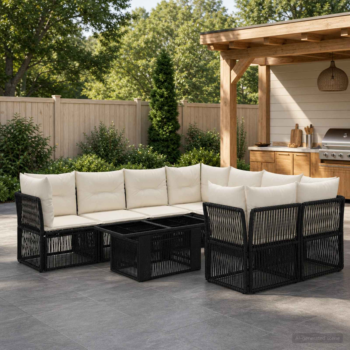 vidaXL Tuinbank Set 9 st Zwart poly rattan