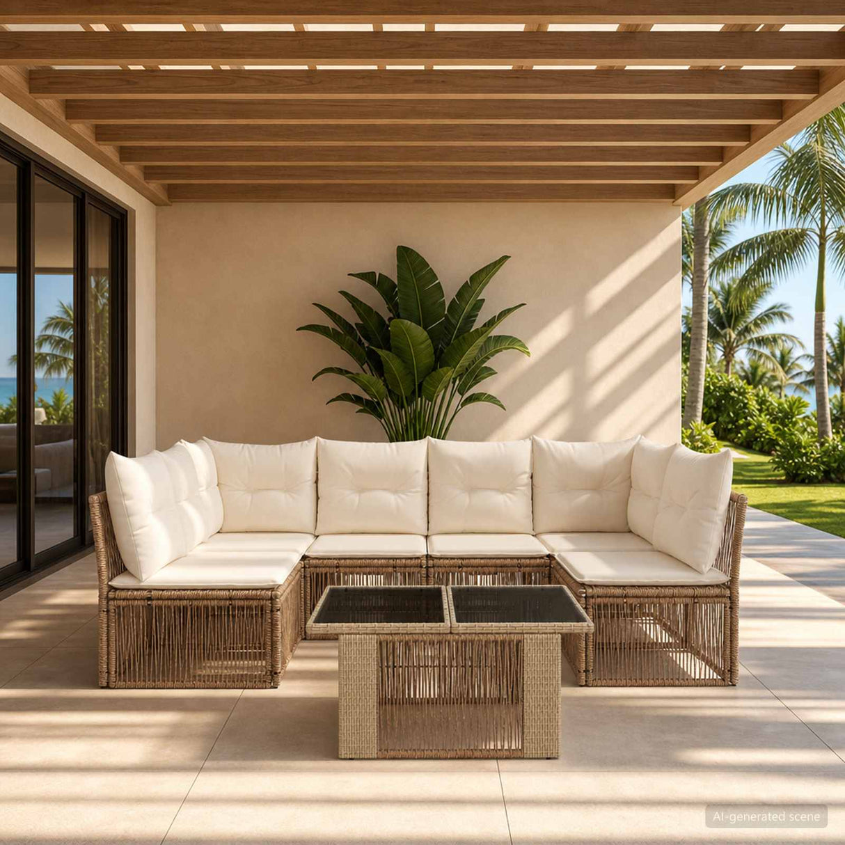 vidaXL Tuinbank Set 7 st Zwart poly rattan