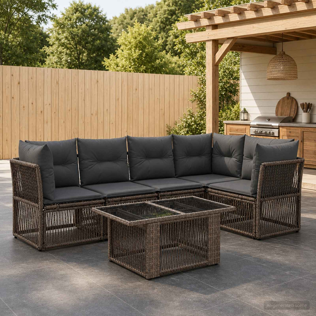 vidaXL Tuinbank Set 6 st Zwart poly rattan