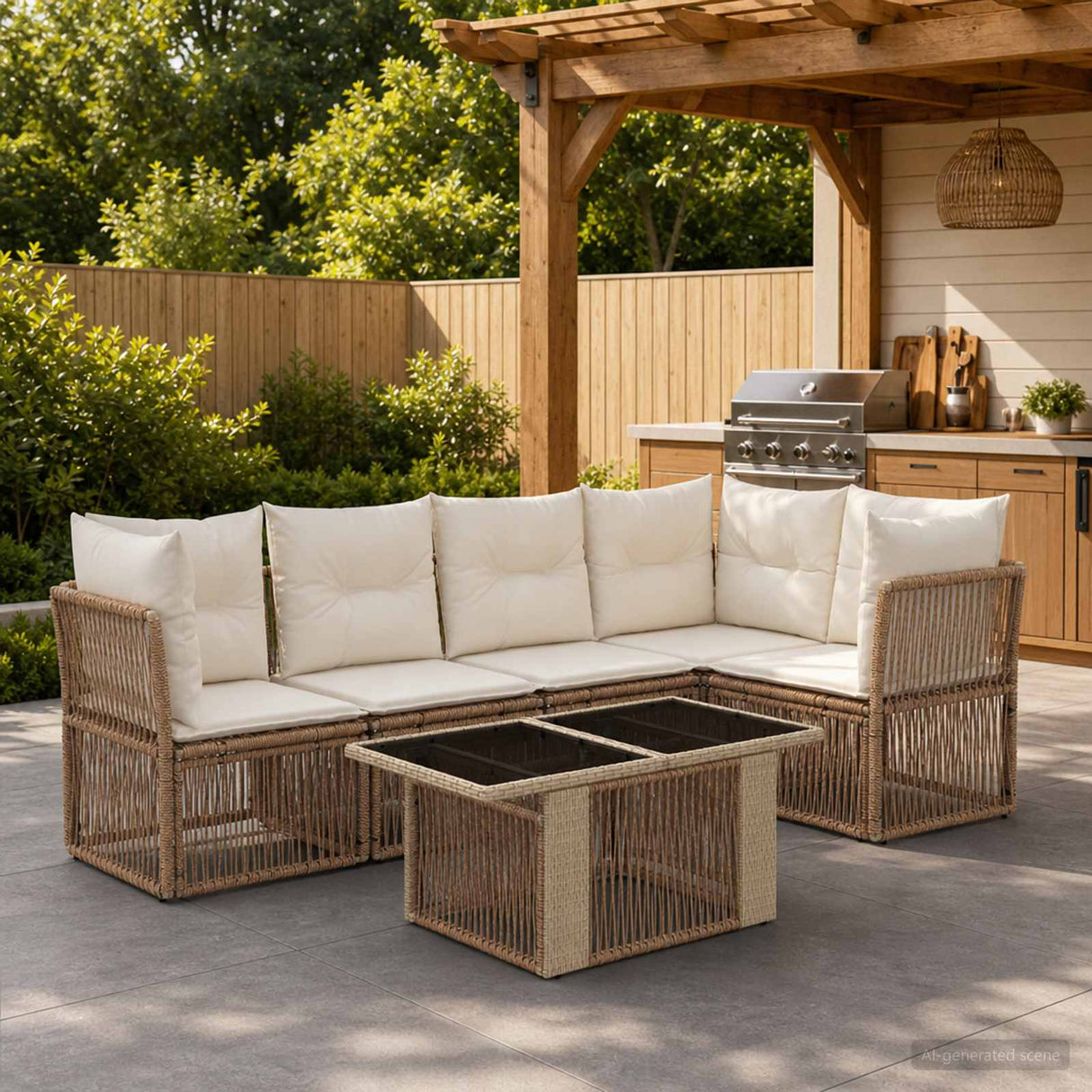 vidaXL Tuinbank Set 6 st Zwart poly rattan