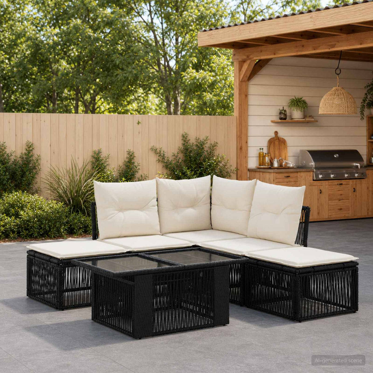 vidaXL Tuinbank Set 6 st Zwart poly rattan
