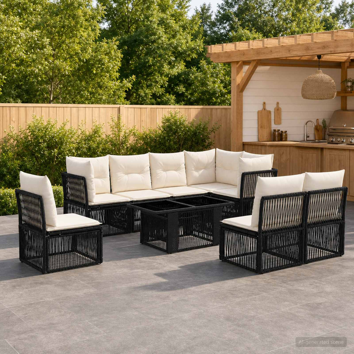 vidaXL Garden Lounge Set 9 pcs Black poly rattan