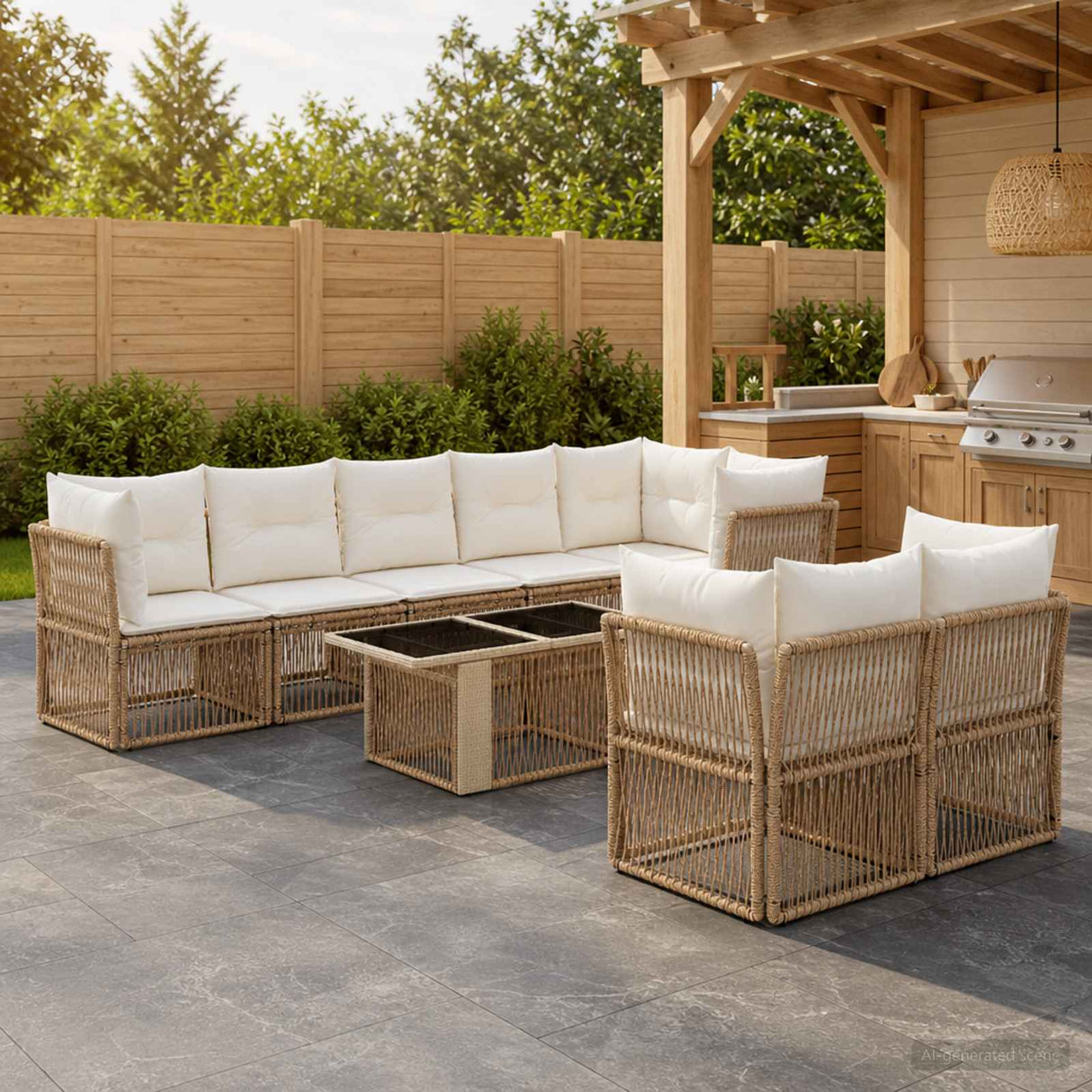 vidaXL Tuinbank Set 8 st Zwart poly rattan