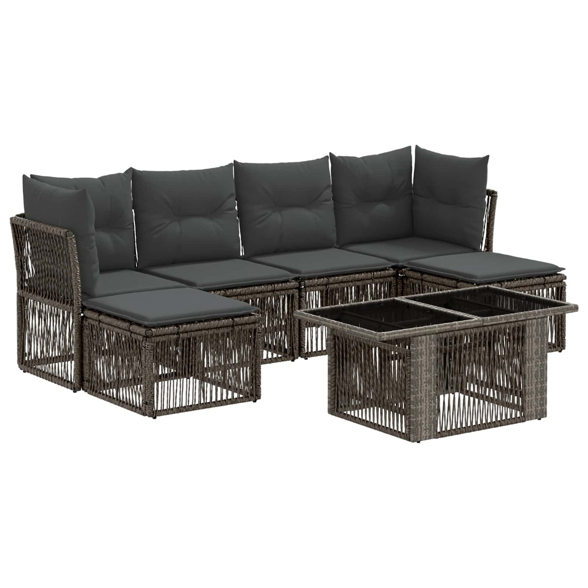 vidaXL Tuinbank Set 7 st Zwart poly rattan