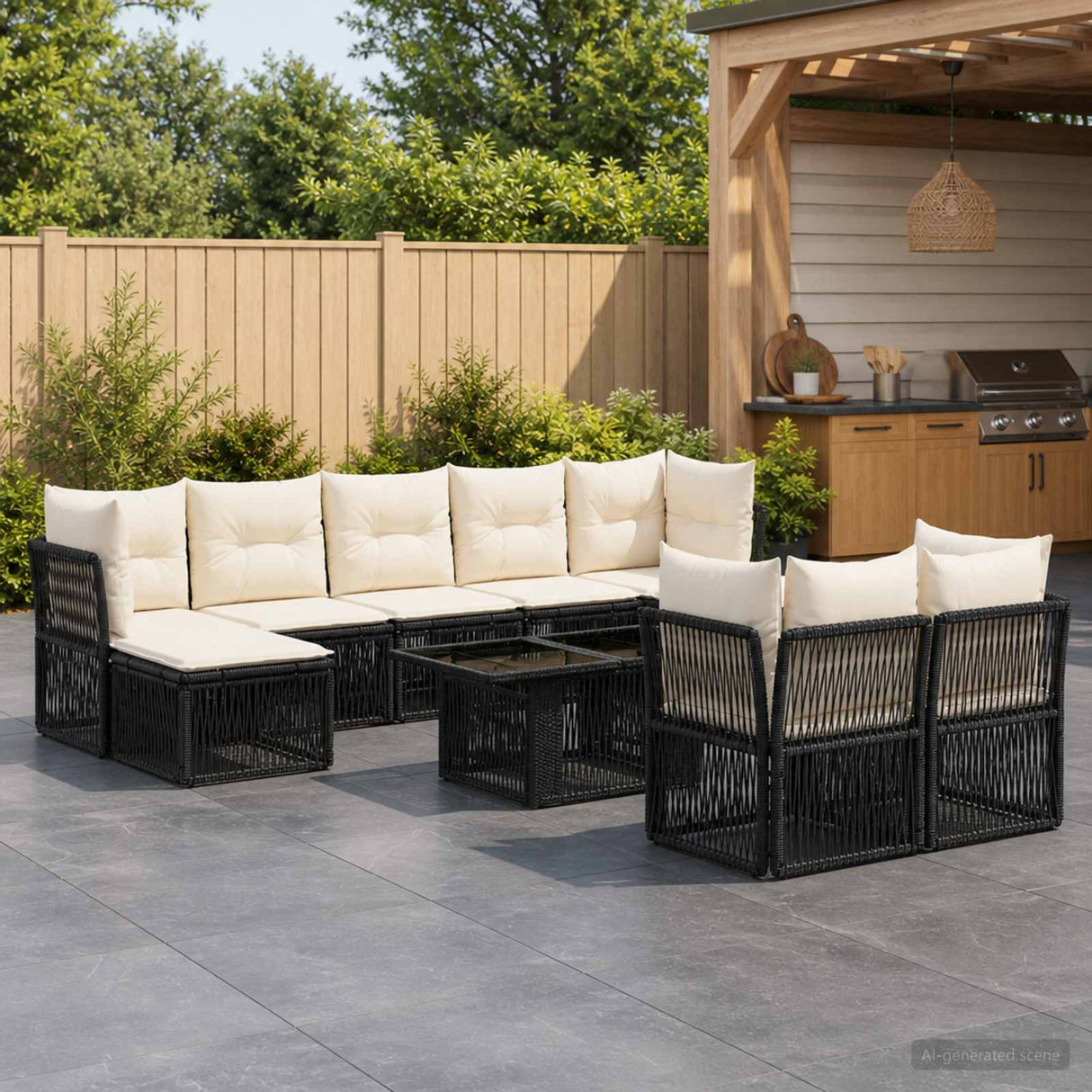 vidaXL Tuinbank Set 10 st Zwart poly rattan