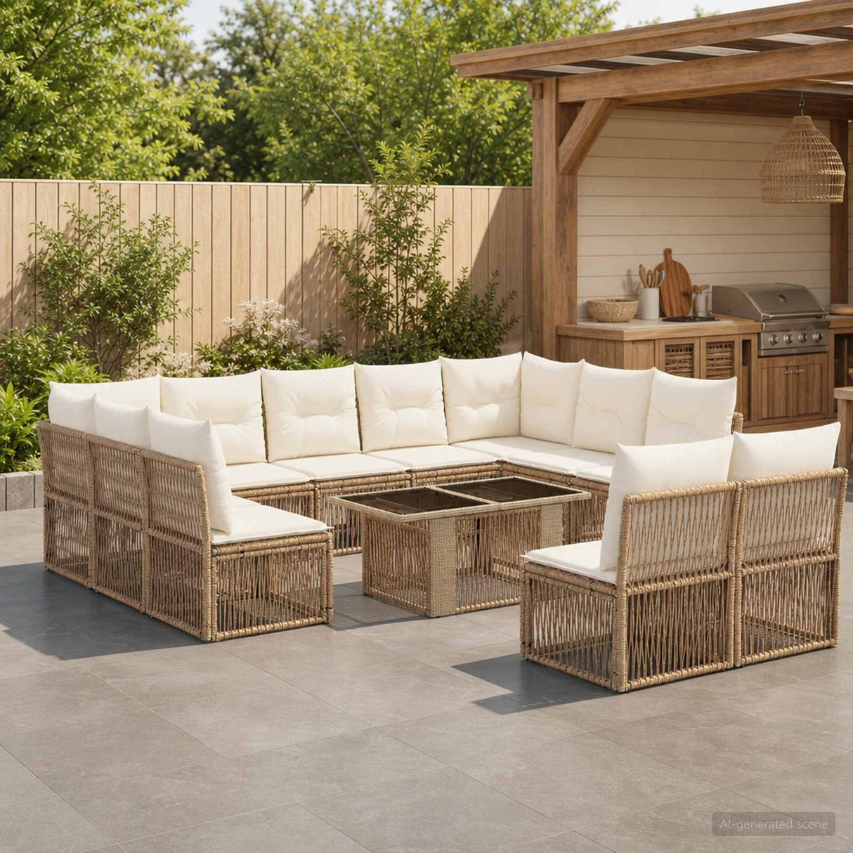 vidaXL Tuinbank Set 12 st Zwart poly rattan
