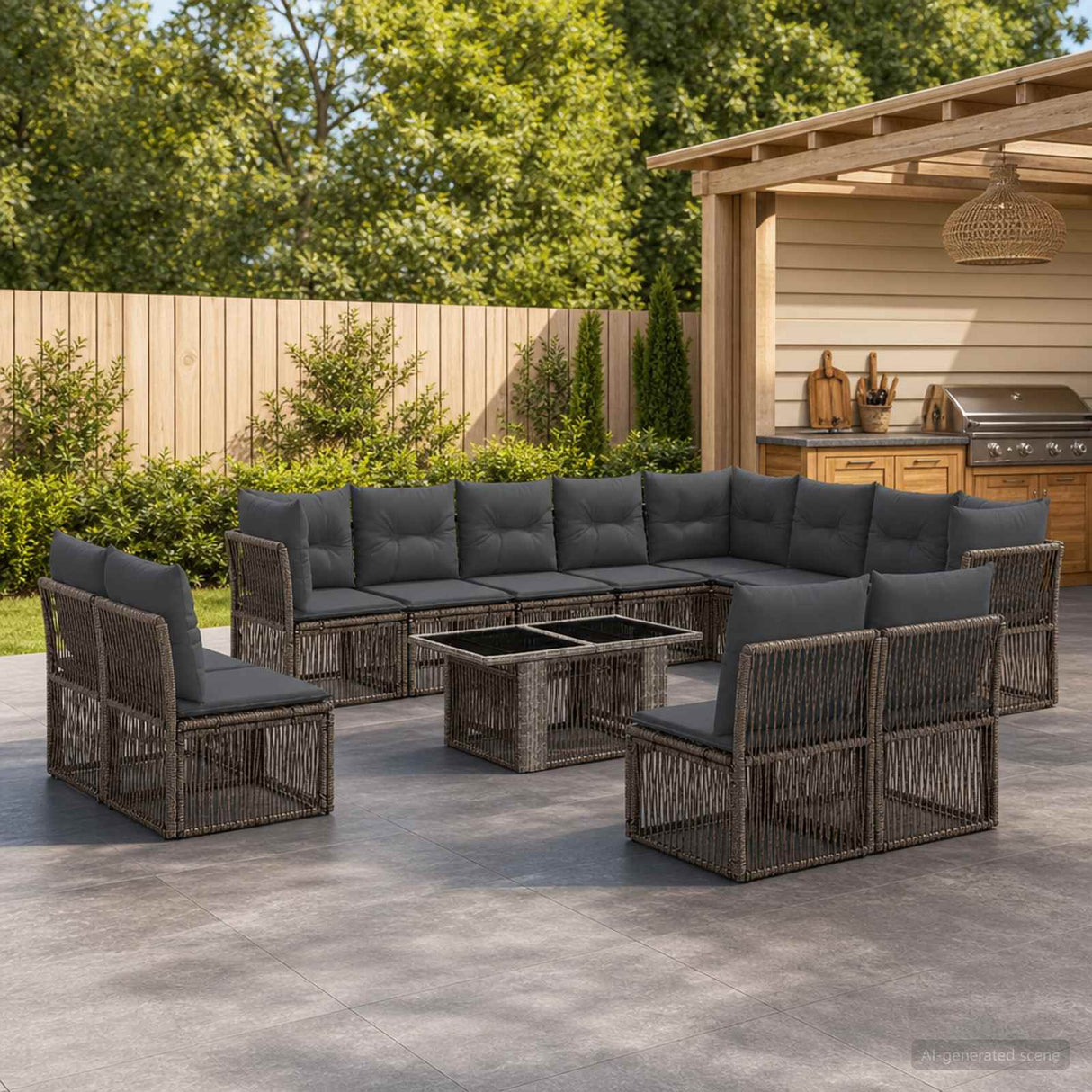 vidaXL Tuinbank Set 13 st Zwart poly rattan