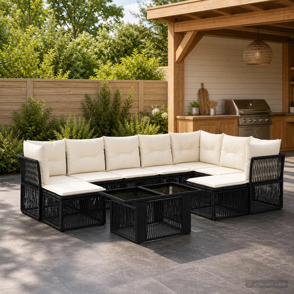 vidaXL Garden Bench Set 10 pcs Black poly rattan