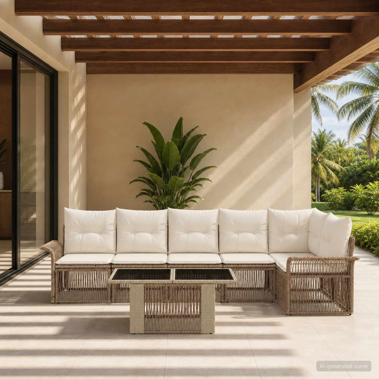 vidaXL Garden Sofa Set 7 pcs Black and Cream White Poly Rattan