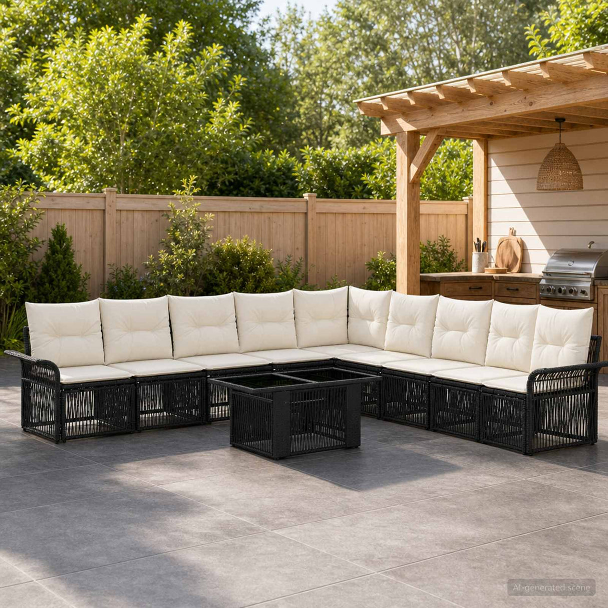 vidaXL Tuinbank Set 10 st Zwart en Crème Wit poly rattan