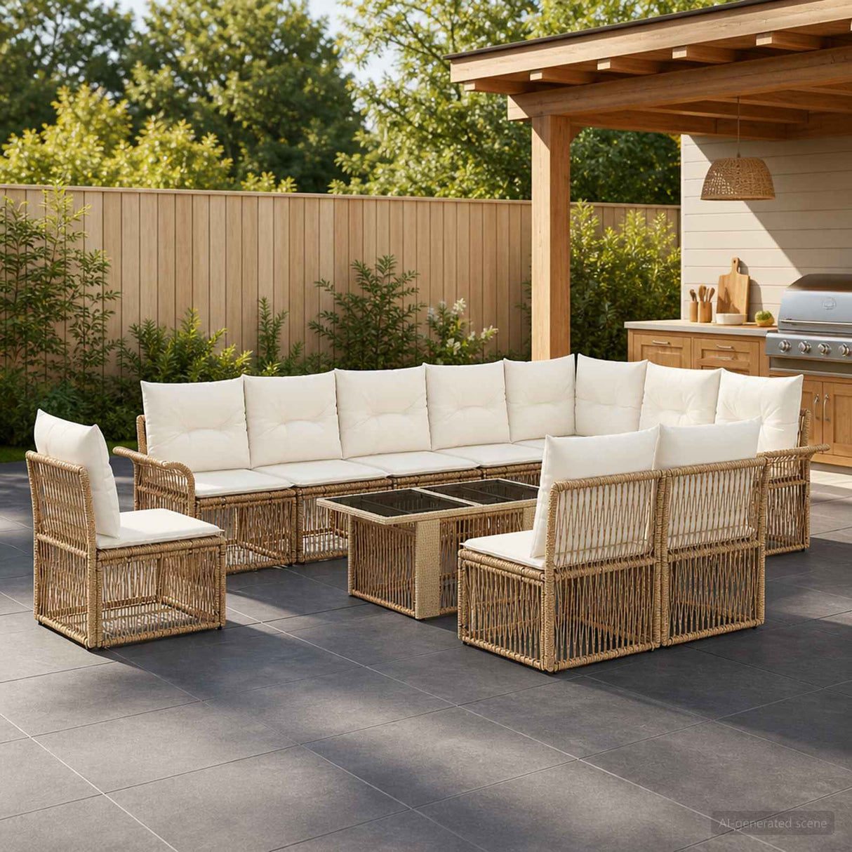 vidaXL Tuinbank Set 11 st Zwart en Crème Wit poly rattan