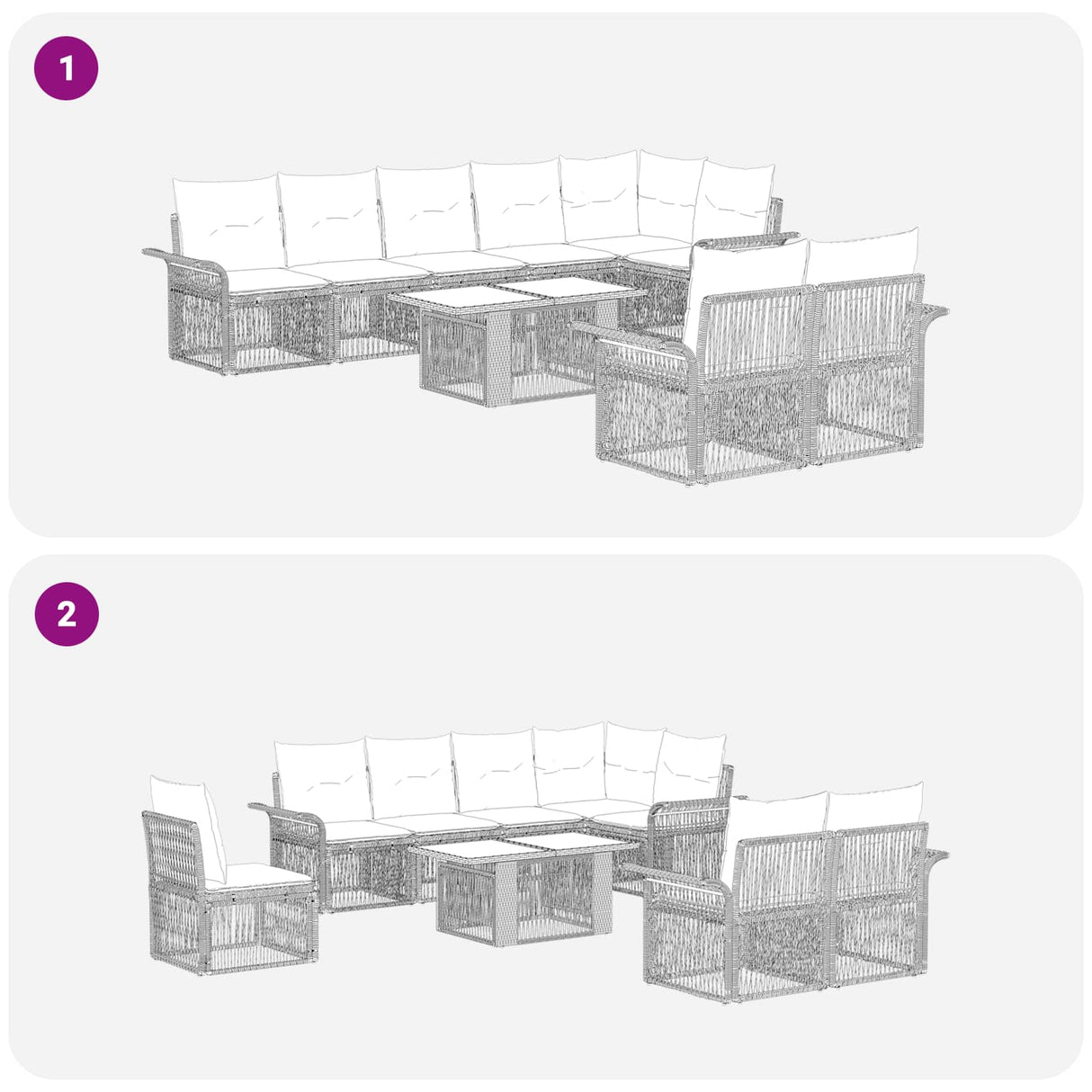 vidaXL Garden Lounge Set 9 pcs Black and Cream White poly rattan