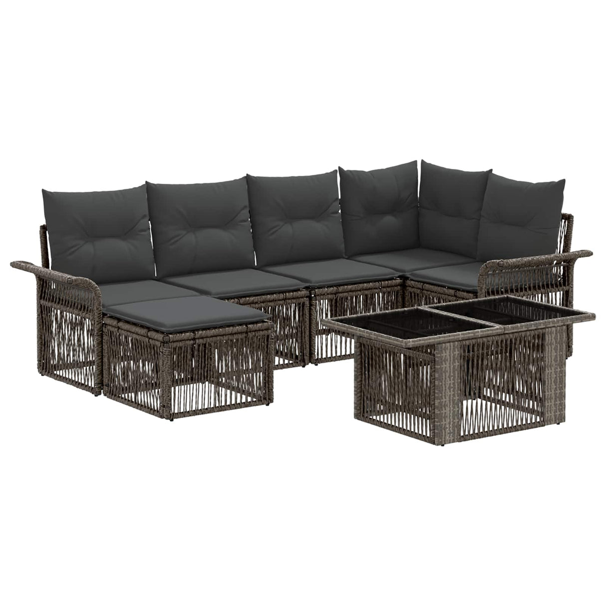 vidaXL Garden Bench Set 7 pcs Black and Cream White poly rattan