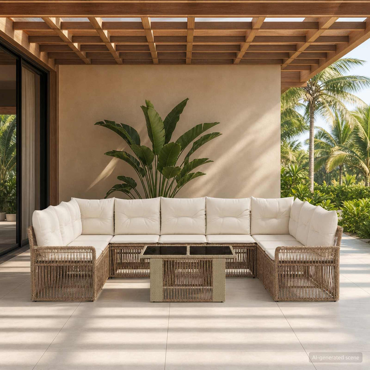 vidaXL Tuinbank Set 10 st Zwart en Crème Wit poly rattan