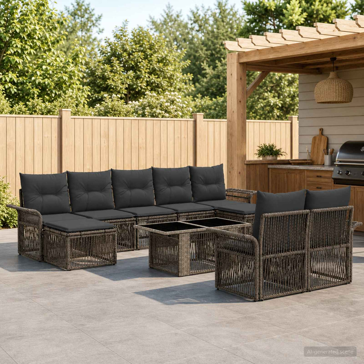 vidaXL Tuinbank Set 10 st Zwart en Crème Wit poly rattan