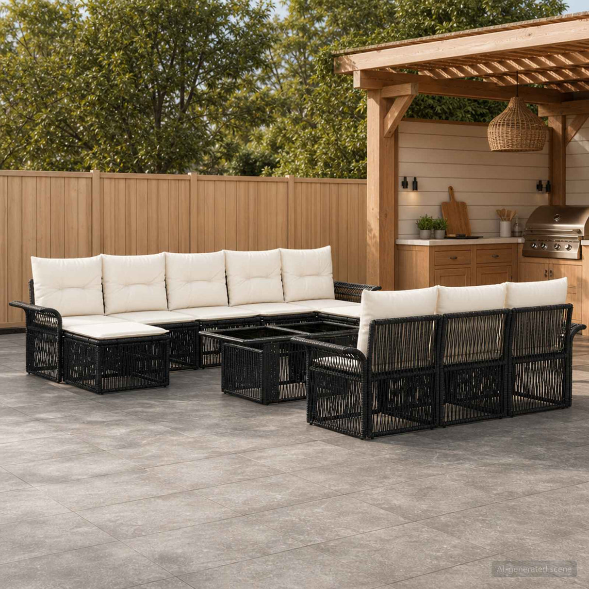 vidaXL Tuinbank Set 11 st Zwart en Crème Wit poly rattan