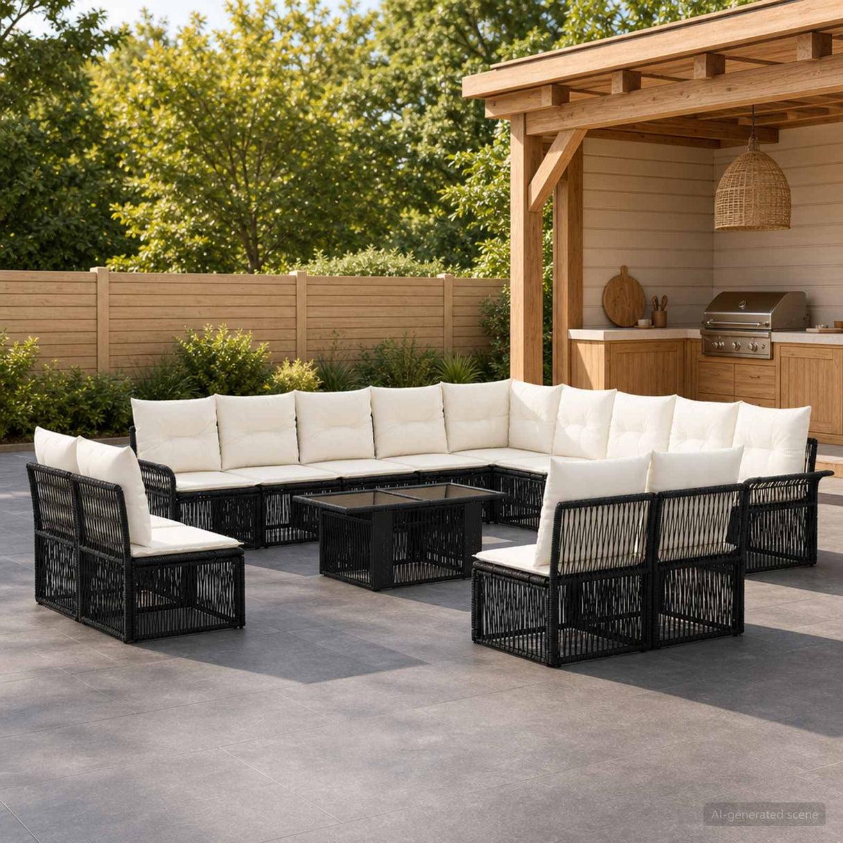 vidaXL Tuinbank Set 14 st Zwart en Crème Wit poly rattan
