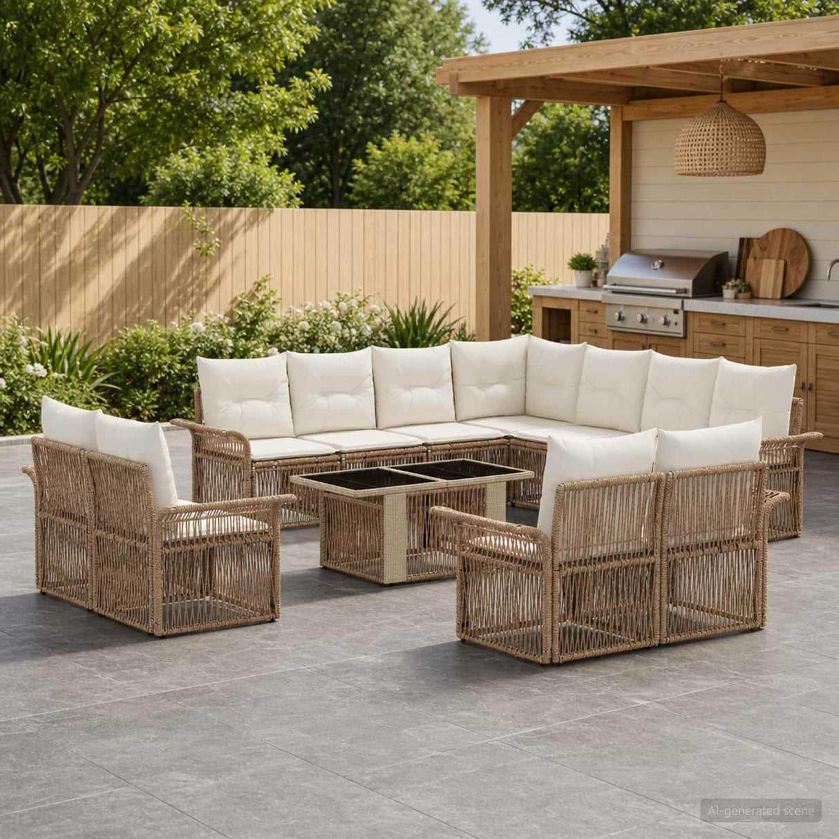 vidaXL Tuinbank Set 12 st Zwart en Crème Wit poly rattan