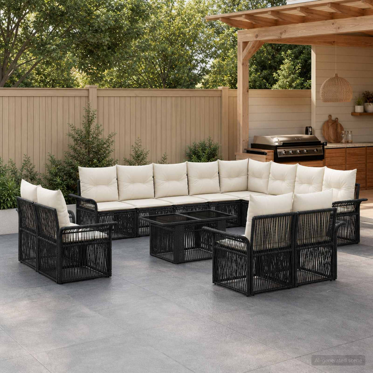vidaXL Garden Sofa Set 13 pcs Black and Cream White poly rattan
