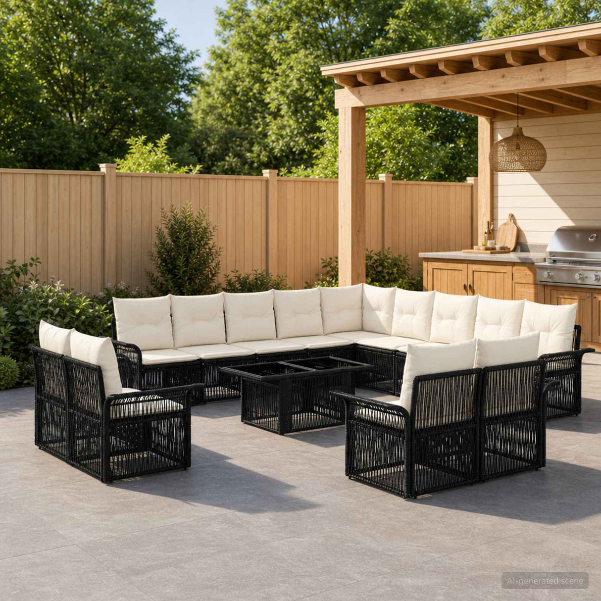 vidaXL Tuinbank Set 14 st Zwart en Crème Wit poly rattan