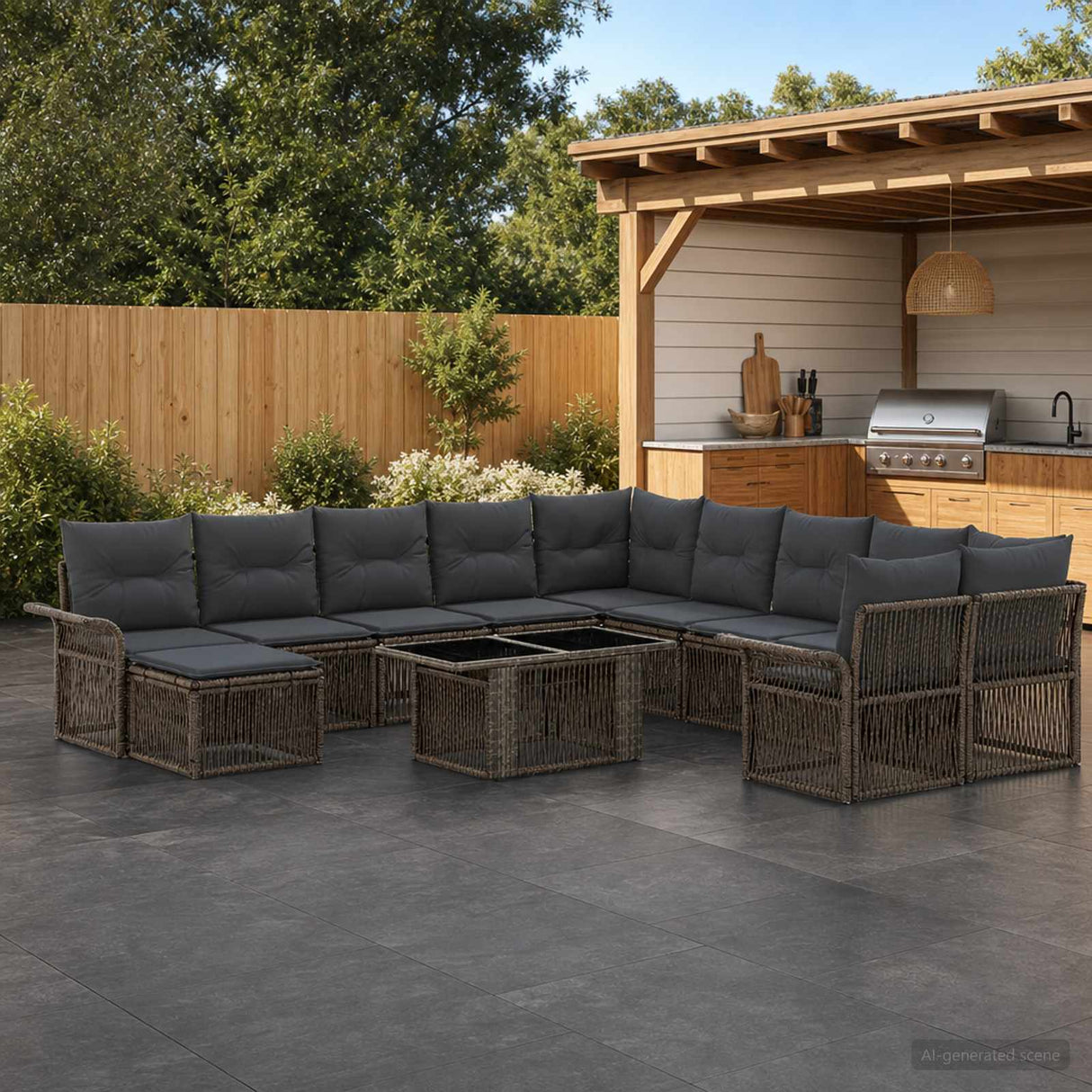 vidaXL Tuinbank Set 12 st Zwart en Crème Wit poly rattan