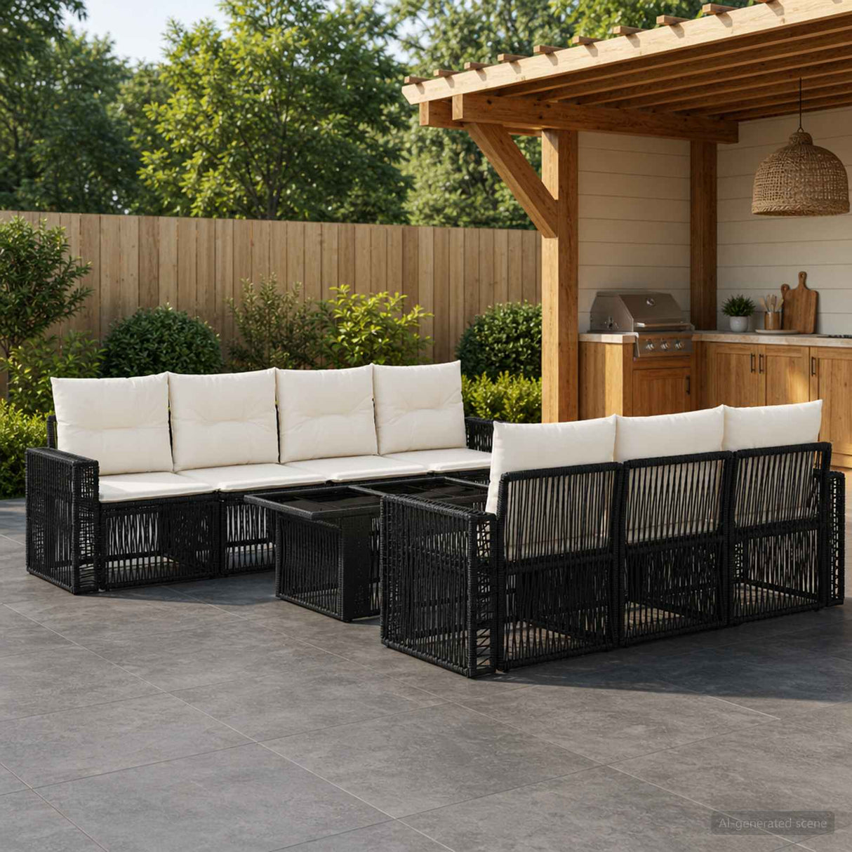 vidaXL Tuinbank Set 8 st Zwart en Crème Wit poly rattan