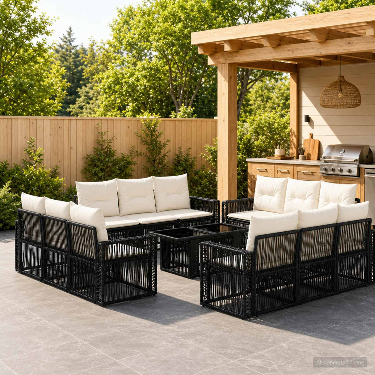 vidaXL Tuinbank Set 13 st Zwart en Crème Wit poly rattan
