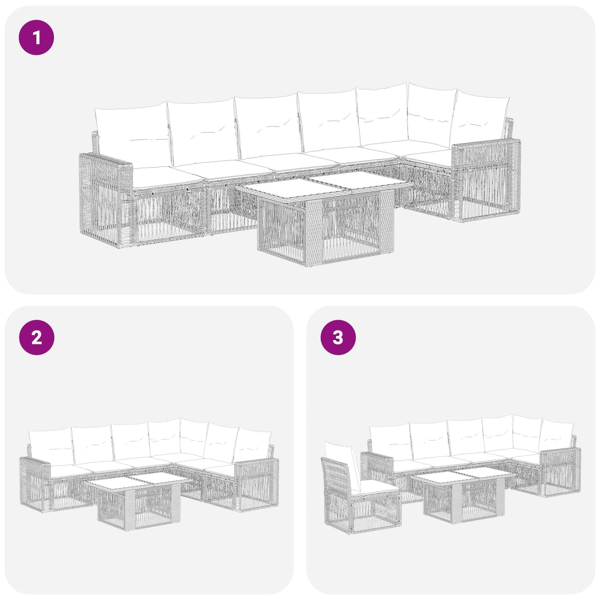vidaXL Tuinbank Set 7 st 6-Aantal zitplaatsen Zwart en Crème Wit