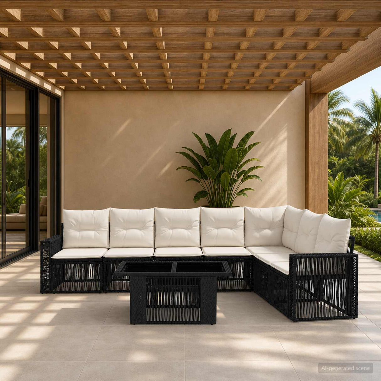 vidaXL Tuinbank Set 8 st Zwart en Crème Wit poly rattan