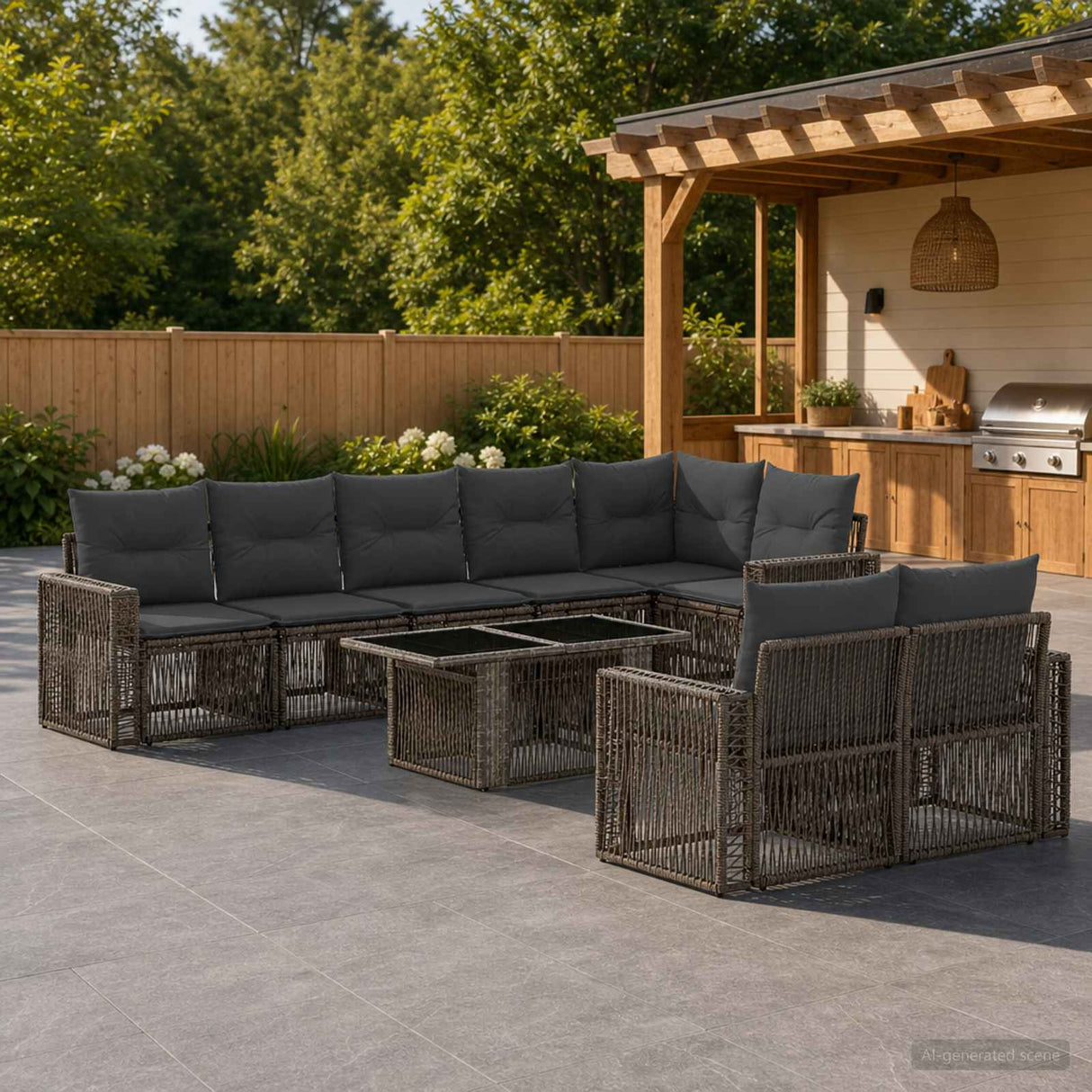 vidaXL Tuinbank Set 9 st Zwart en Crème Wit poly rattan