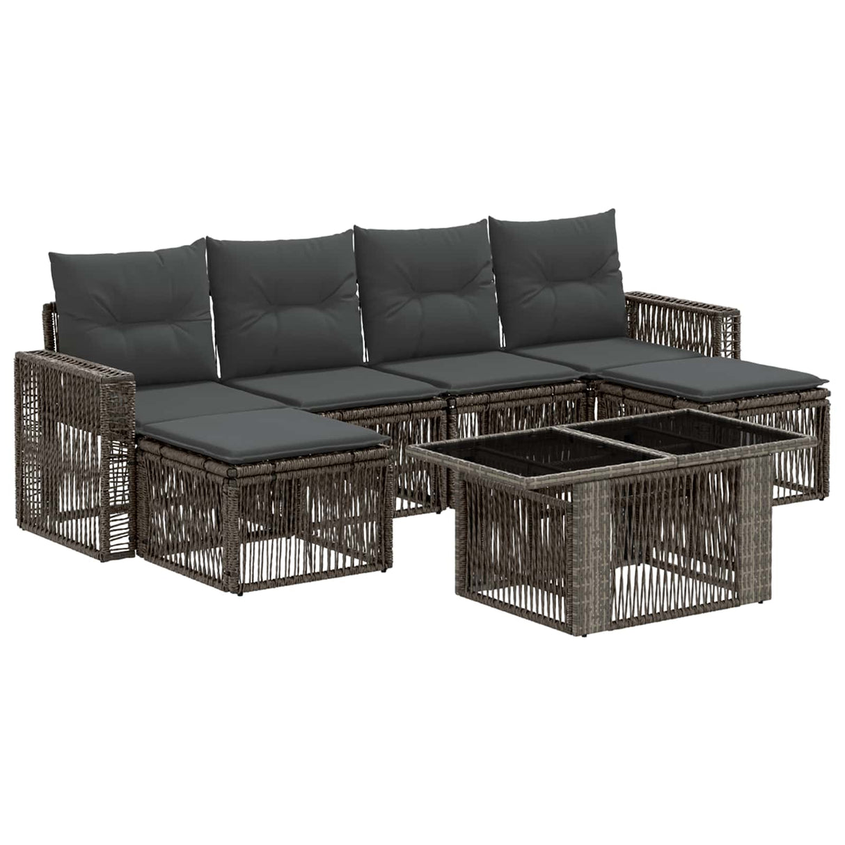 vidaXL Tuinbank Set 7 st Zwart en Crème Wit poly rattan