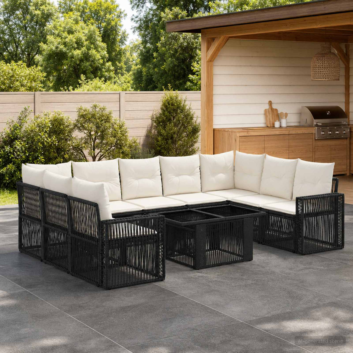 vidaXL Tuinbank Set 10 st Zwart en Crème Wit poly rattan