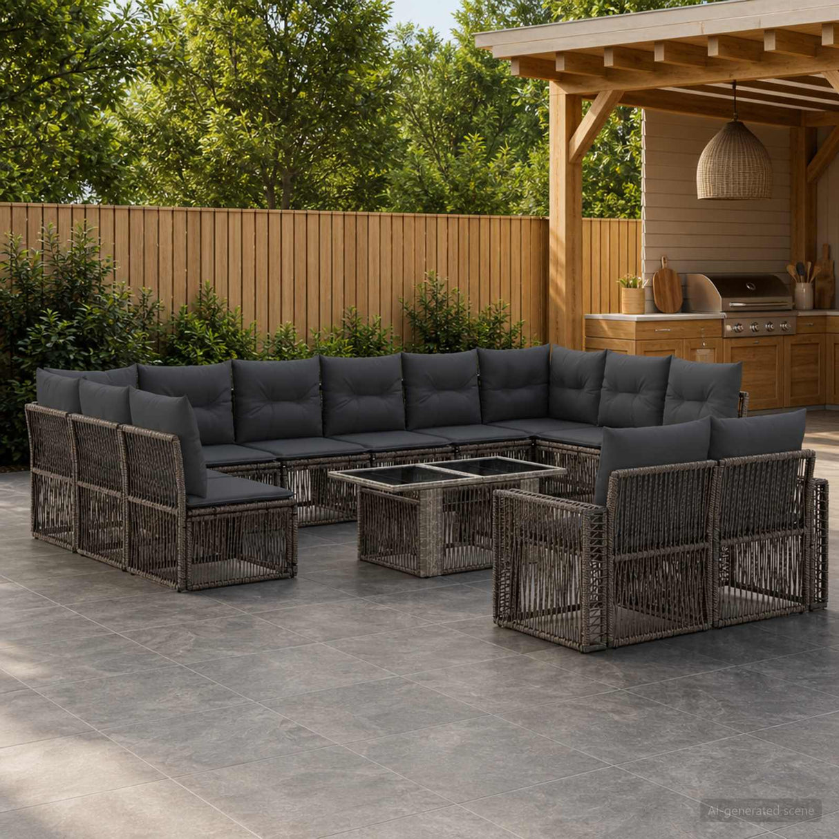 vidaXL Tuinbank Set 13 st Zwart en Crème Wit poly rattan
