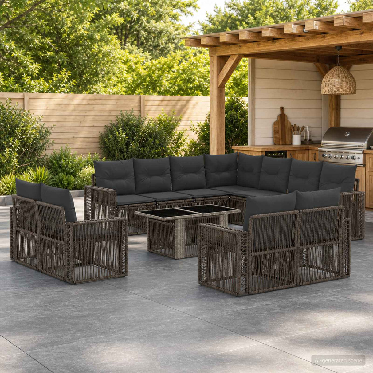 vidaXL Tuinbank Set 12 st Zwart en Crème Wit poly rattan