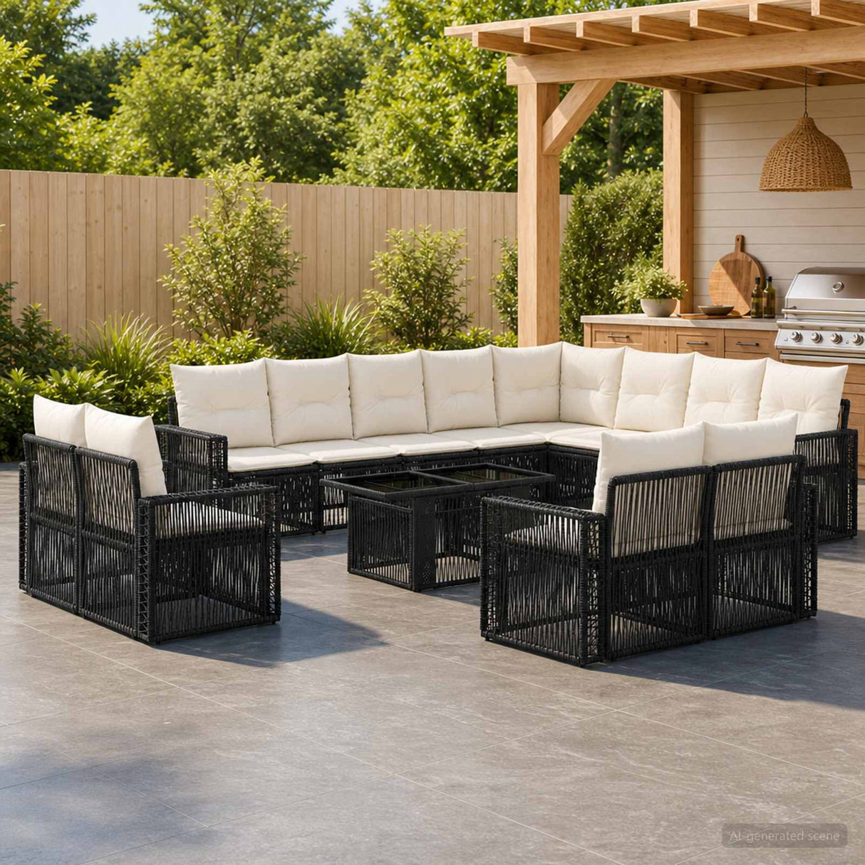 vidaXL Tuinbank Set 13 st Zwart en Crème Wit poly rattan