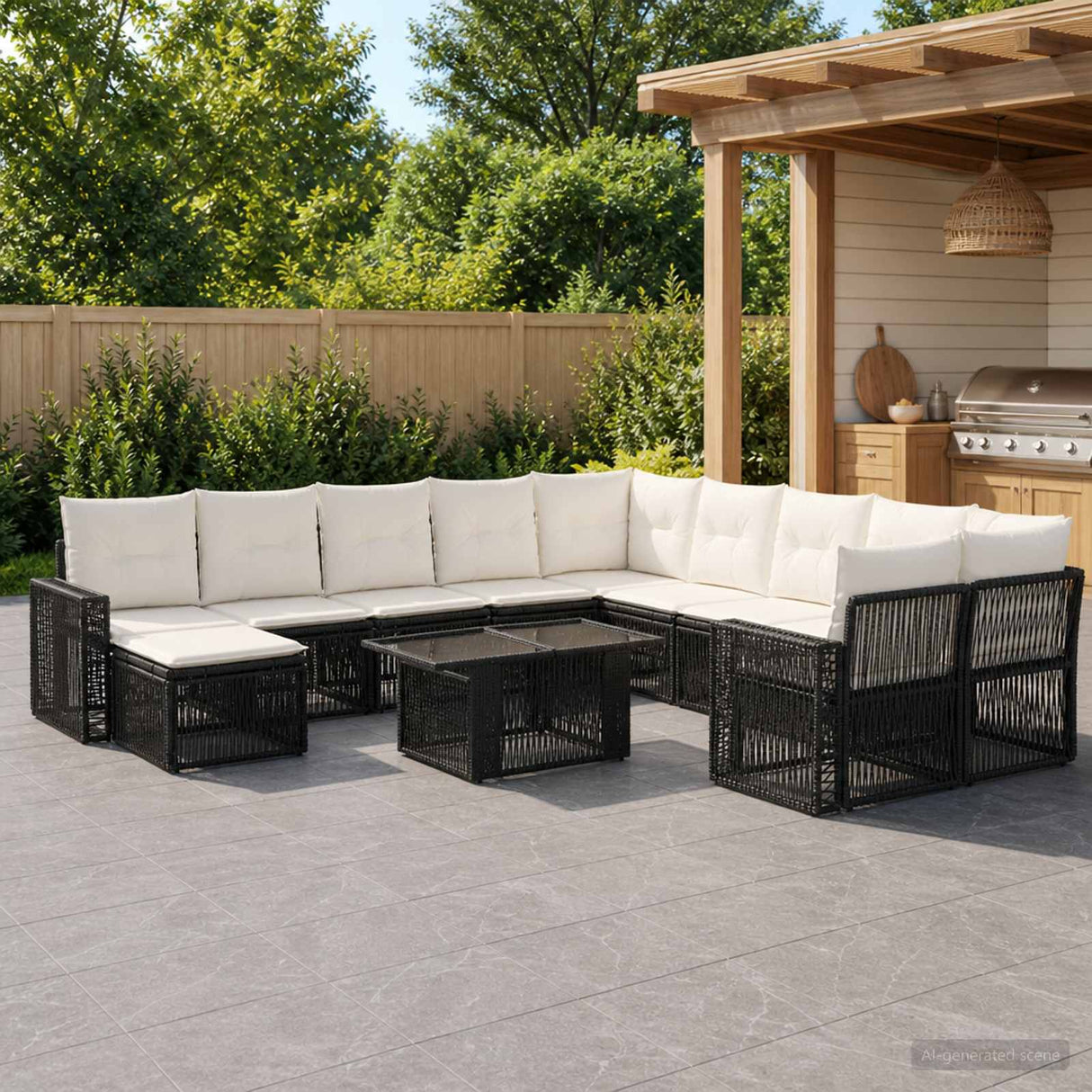 vidaXL Tuinbank Set 12 st Zwart en Crème Wit poly rattan