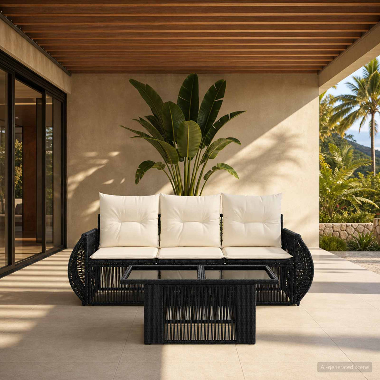 vidaXL Tuinbank Set 4 st Zwart en Crème Wit poly rattan