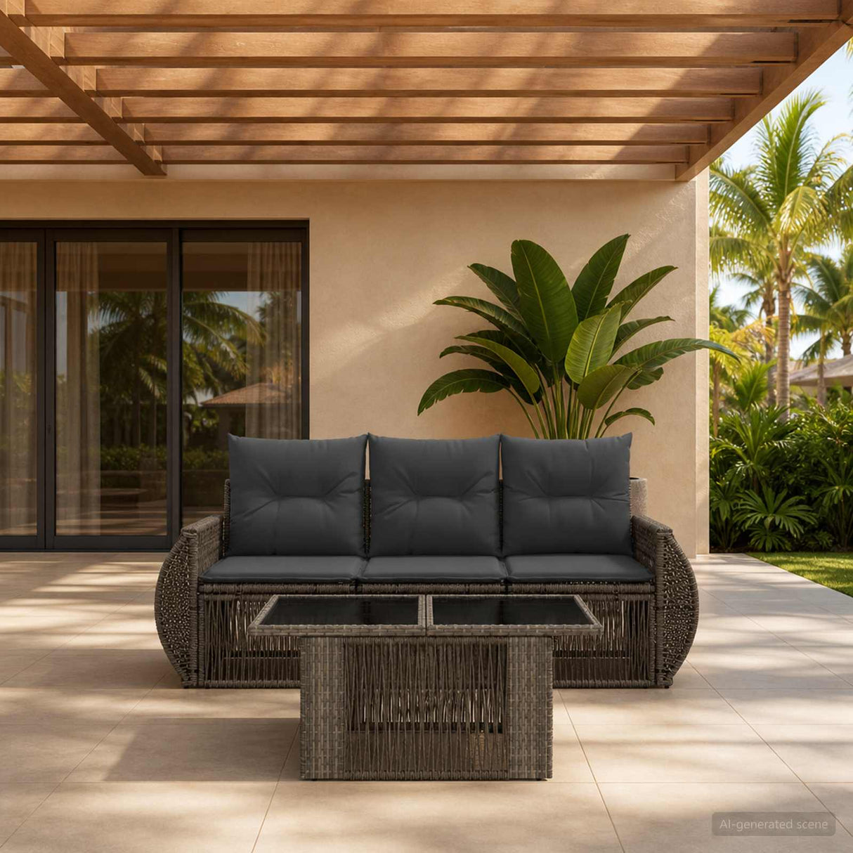 vidaXL Tuinbank Set 4 st Zwart en Crème Wit poly rattan