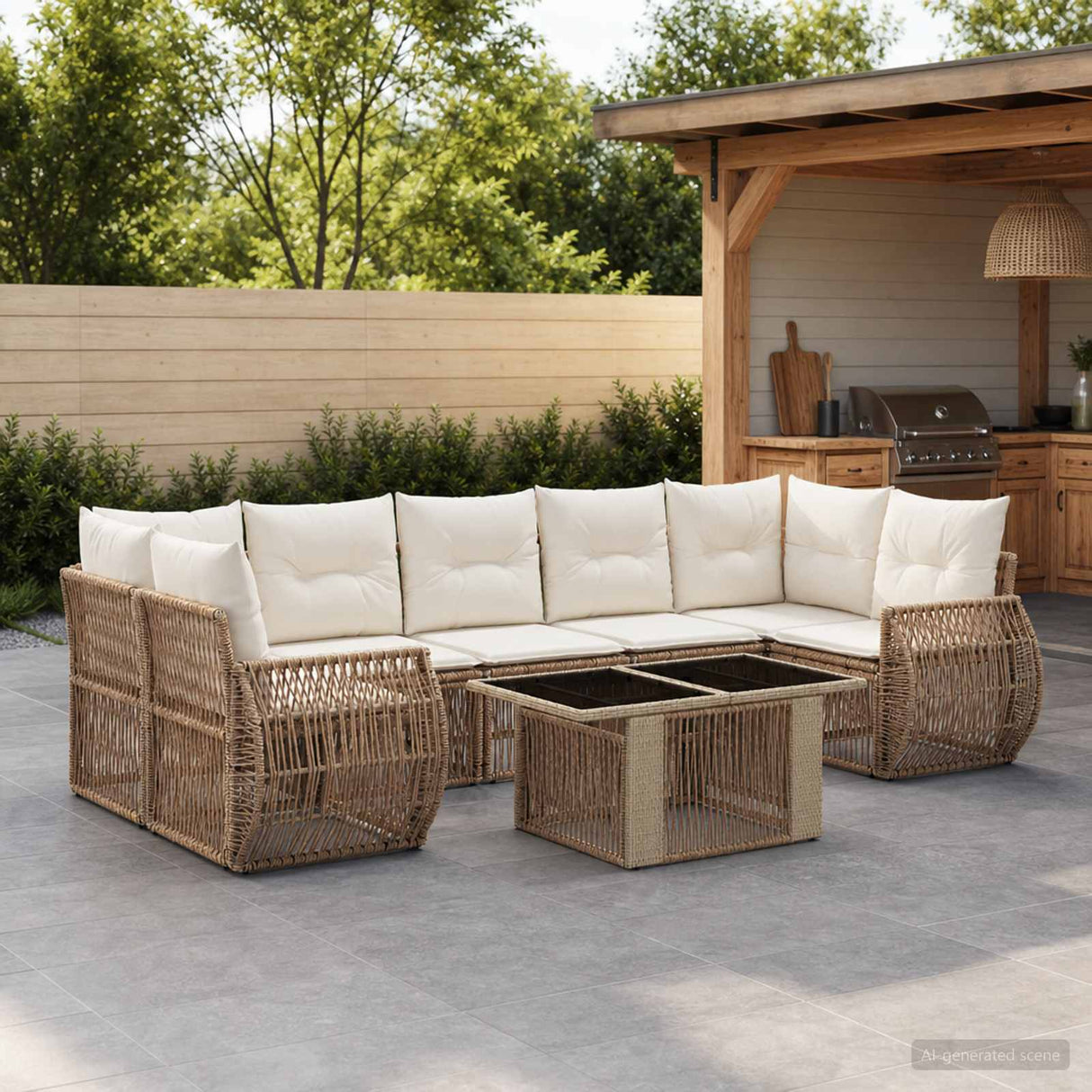 vidaXL Tuinbank Set 8 st Zwart en Crème Wit poly rattan