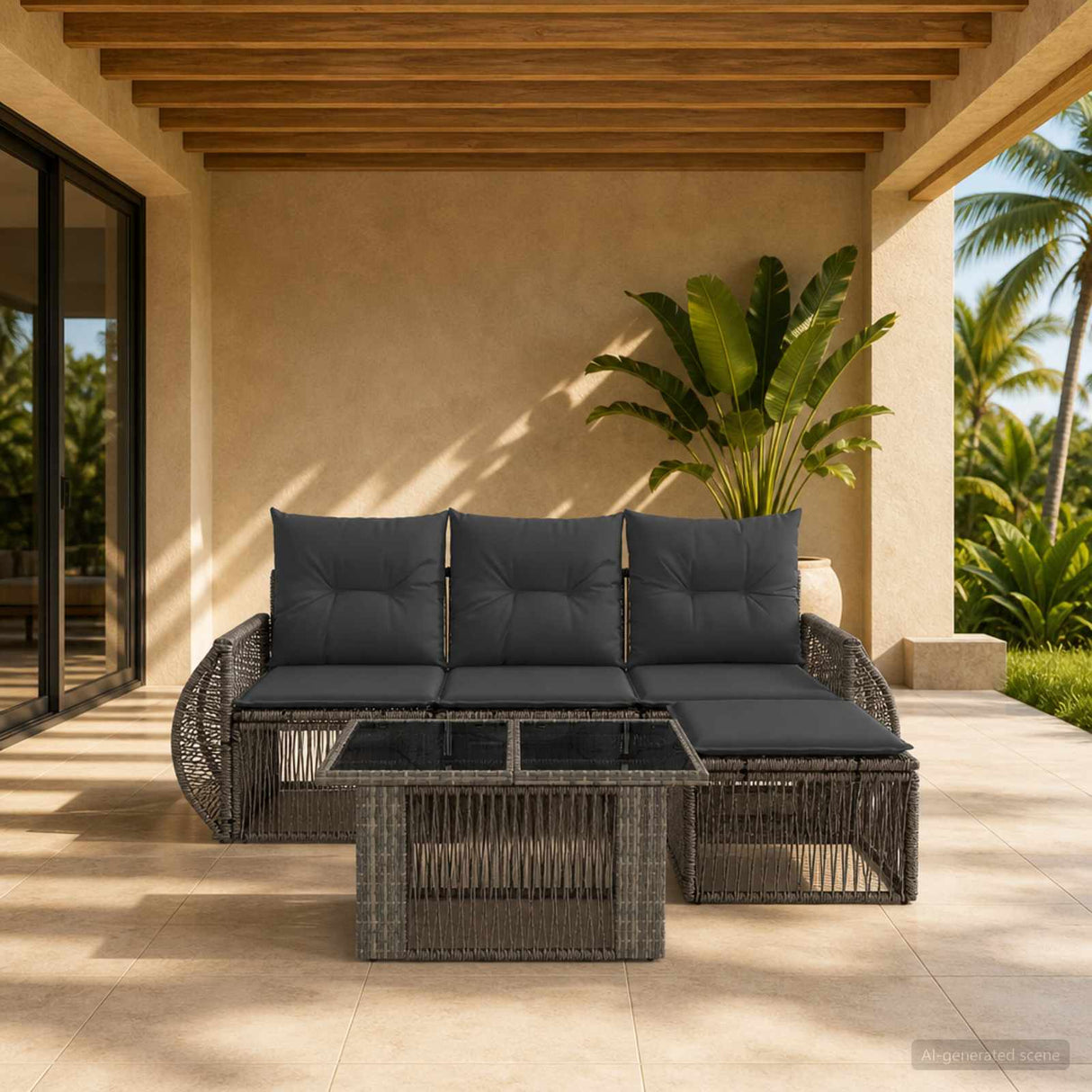 vidaXL Tuinbank Set 5 st Zwart en Crème Wit poly rattan