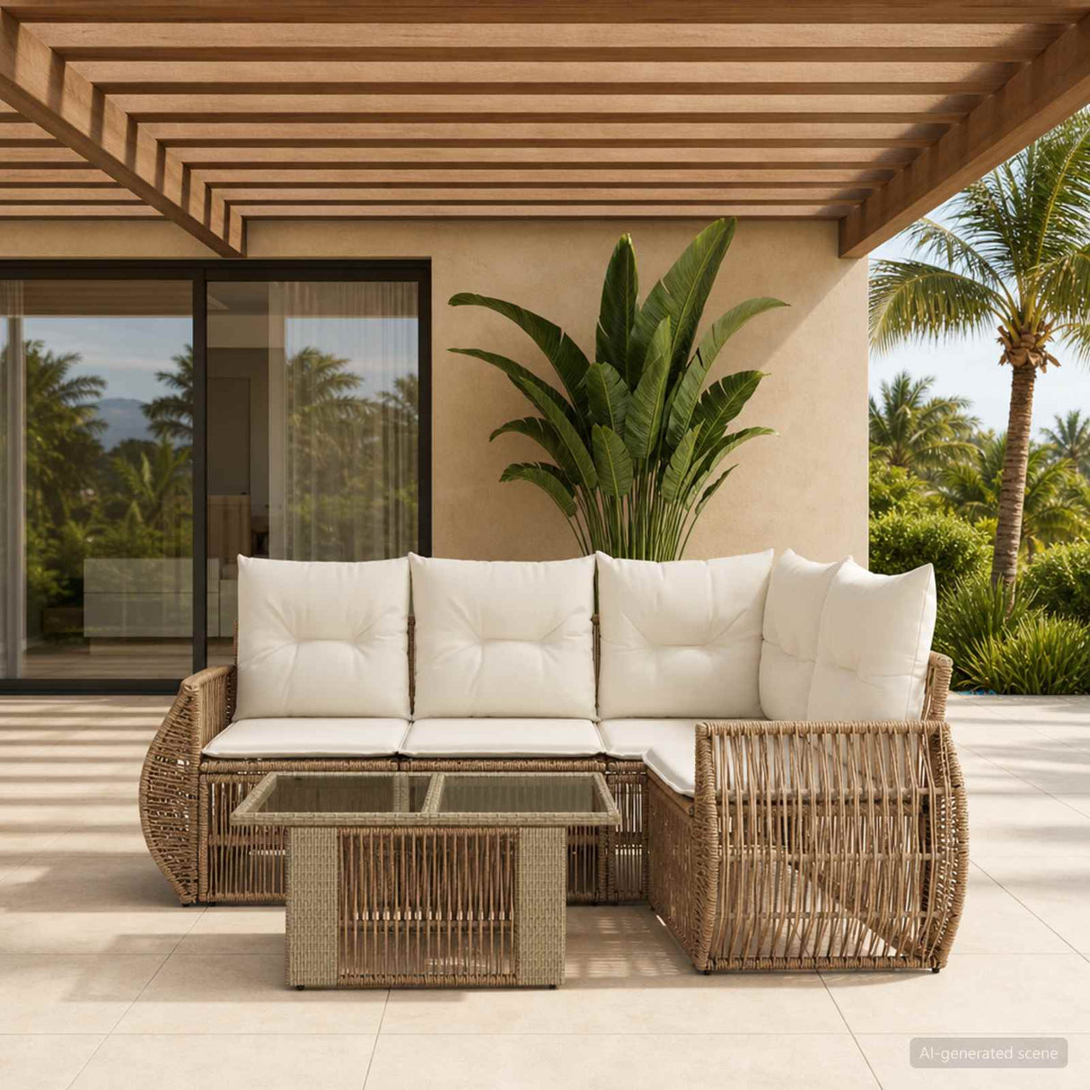 vidaXL Tuinbank Set 5 st Zwart en Crème Wit poly rattan