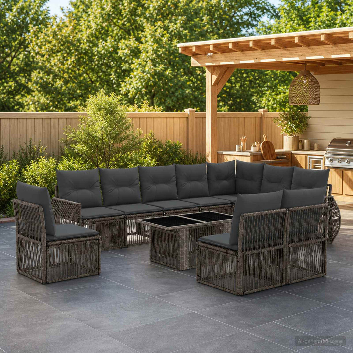 vidaXL Tuinbank Set 11 st Zwart en Crème Wit poly rattan
